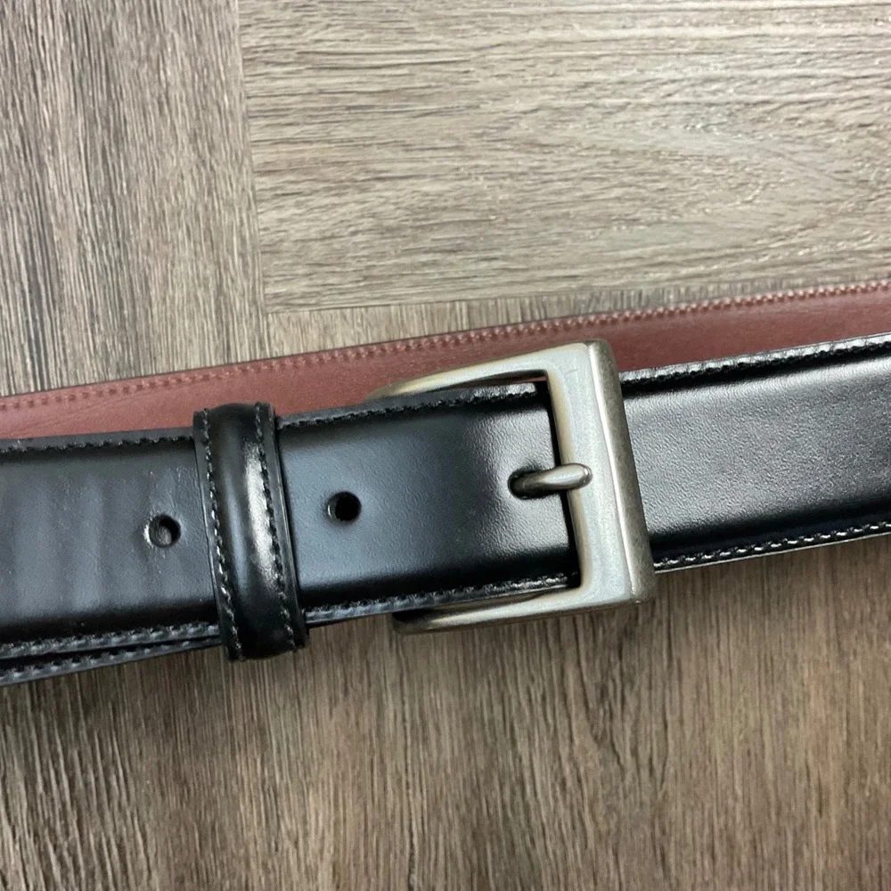 Coach Belt Mens 40 Black Silver Leather Solid Brass Square Buckle Classic 5963